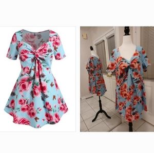 4/$80 New Floral Front Twist Tunic Blouse - Size 2X (US18)